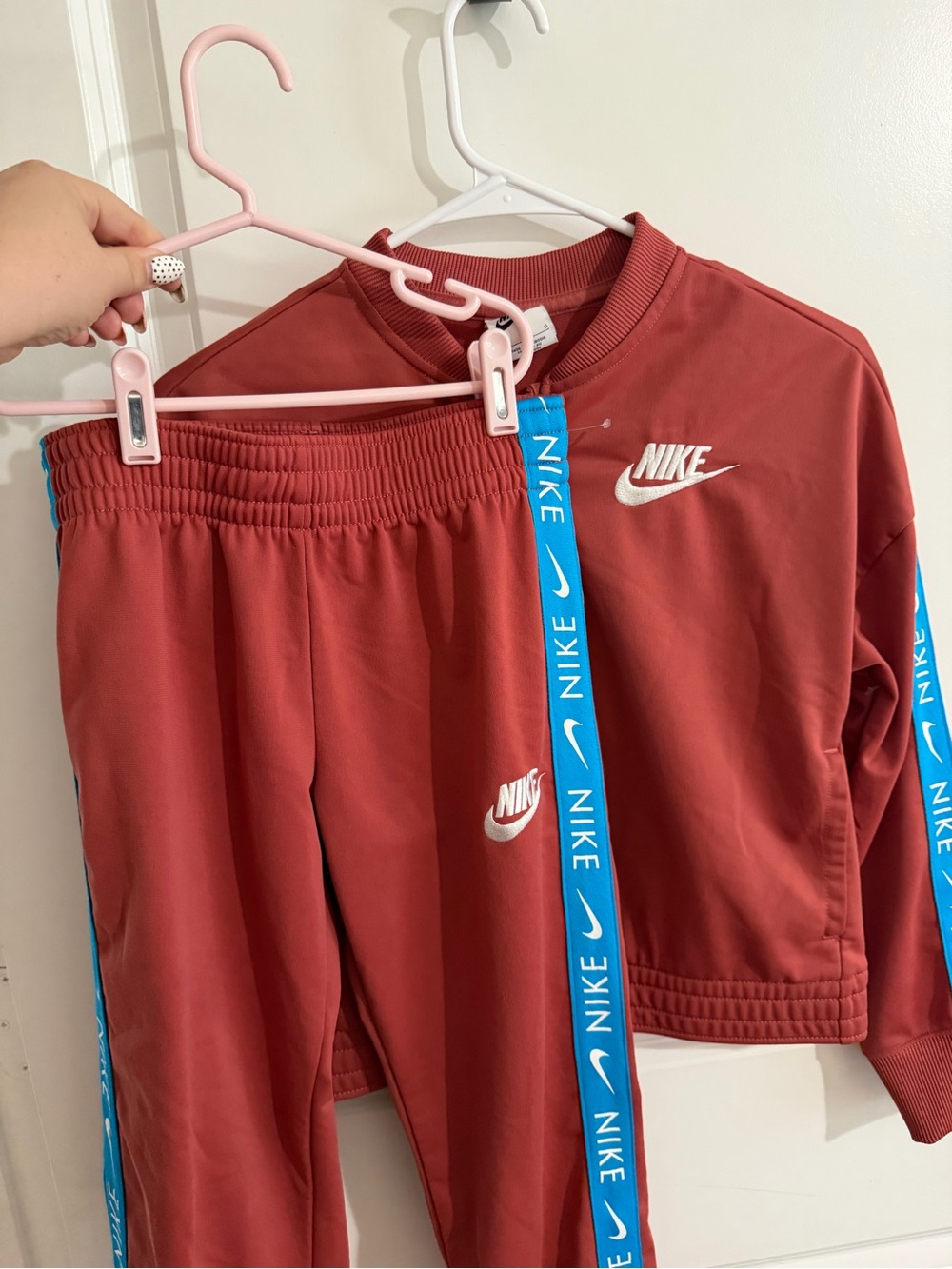 Nike Kids Red Track Set with Blue Logo Tape